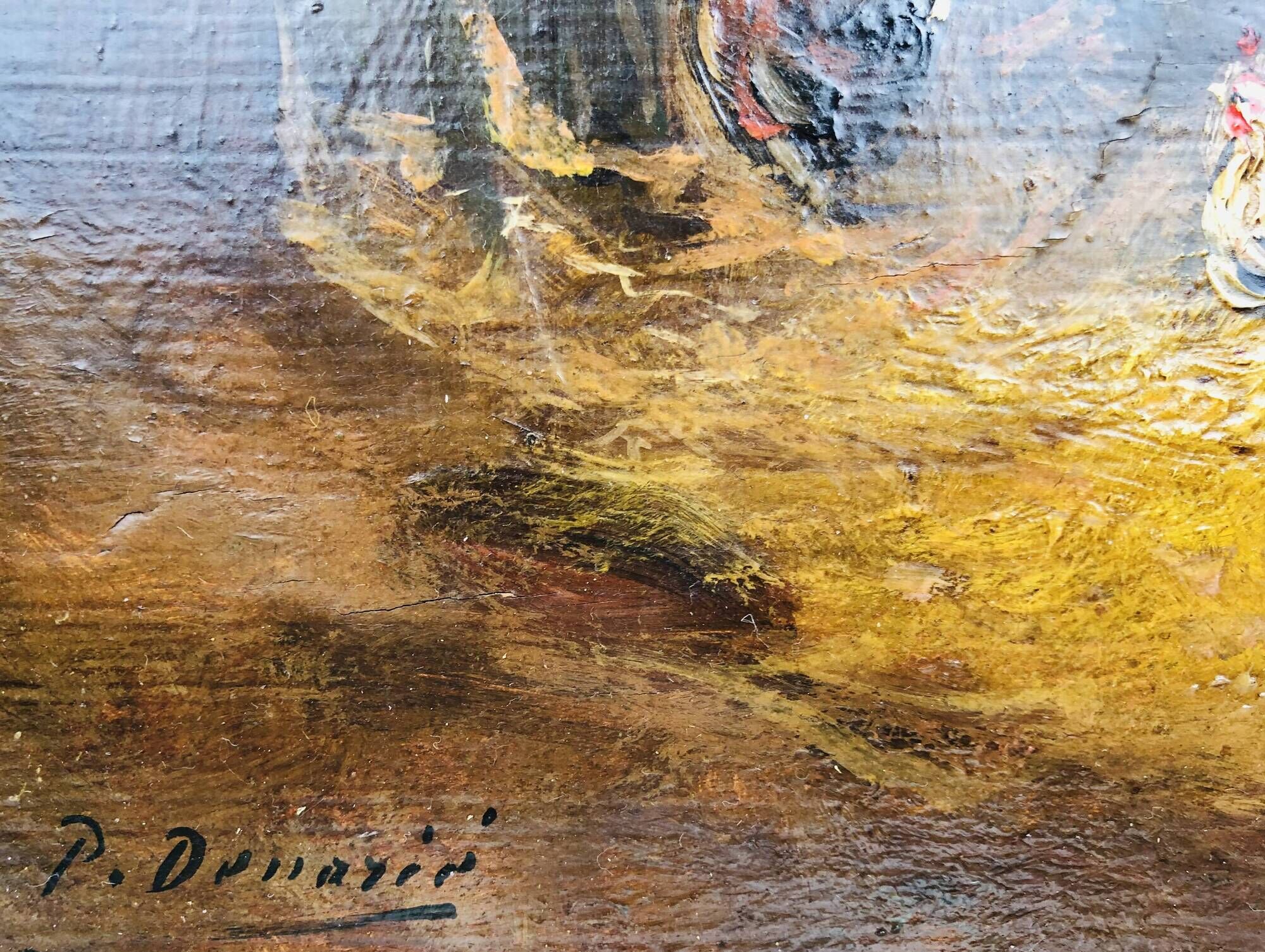 Vintage oil, "Le Poulailler" by P.Denarié, 19th