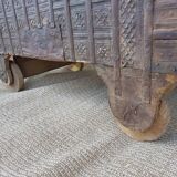 Old Vintage Indian Box on Wooden Wheels Early 20th S