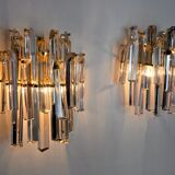 Pair of Venini wall sconces, 2 levels, Murano glass, Italy, 1970.