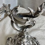 Pair of vintage 1950s silver-plated metal rocaille chandeliers
