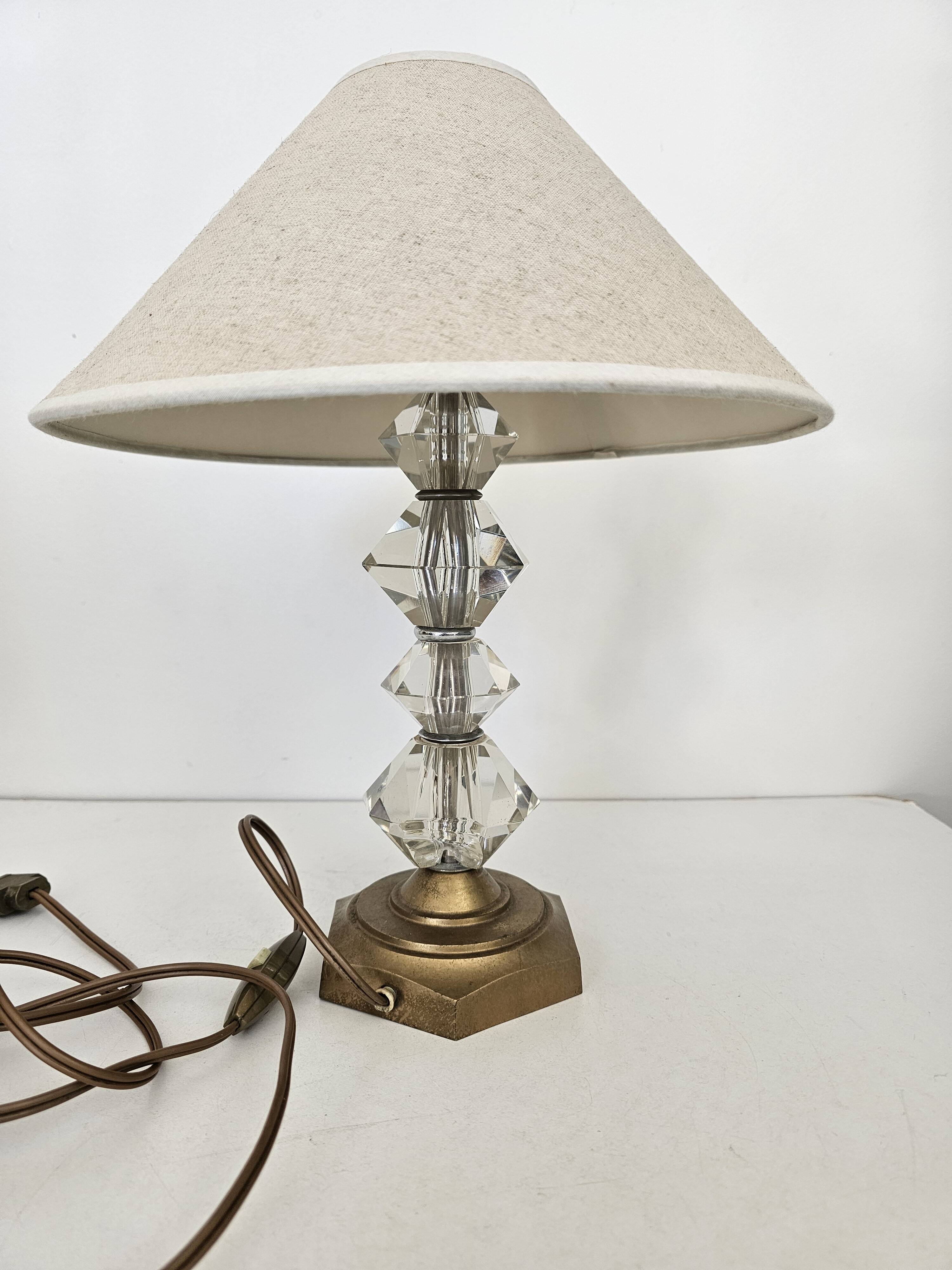 Art Deco Table Lamp - Brass Base Glass