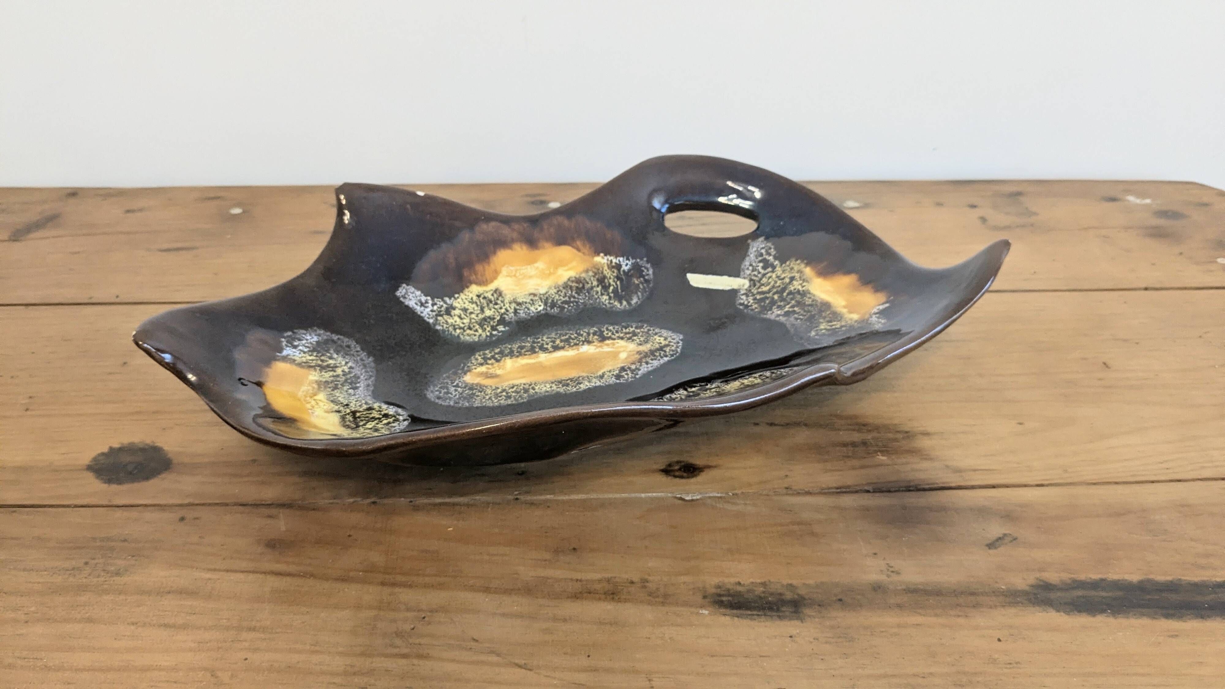 Large vintage ceramic bowl from Vallauris – Brown and orange glaze