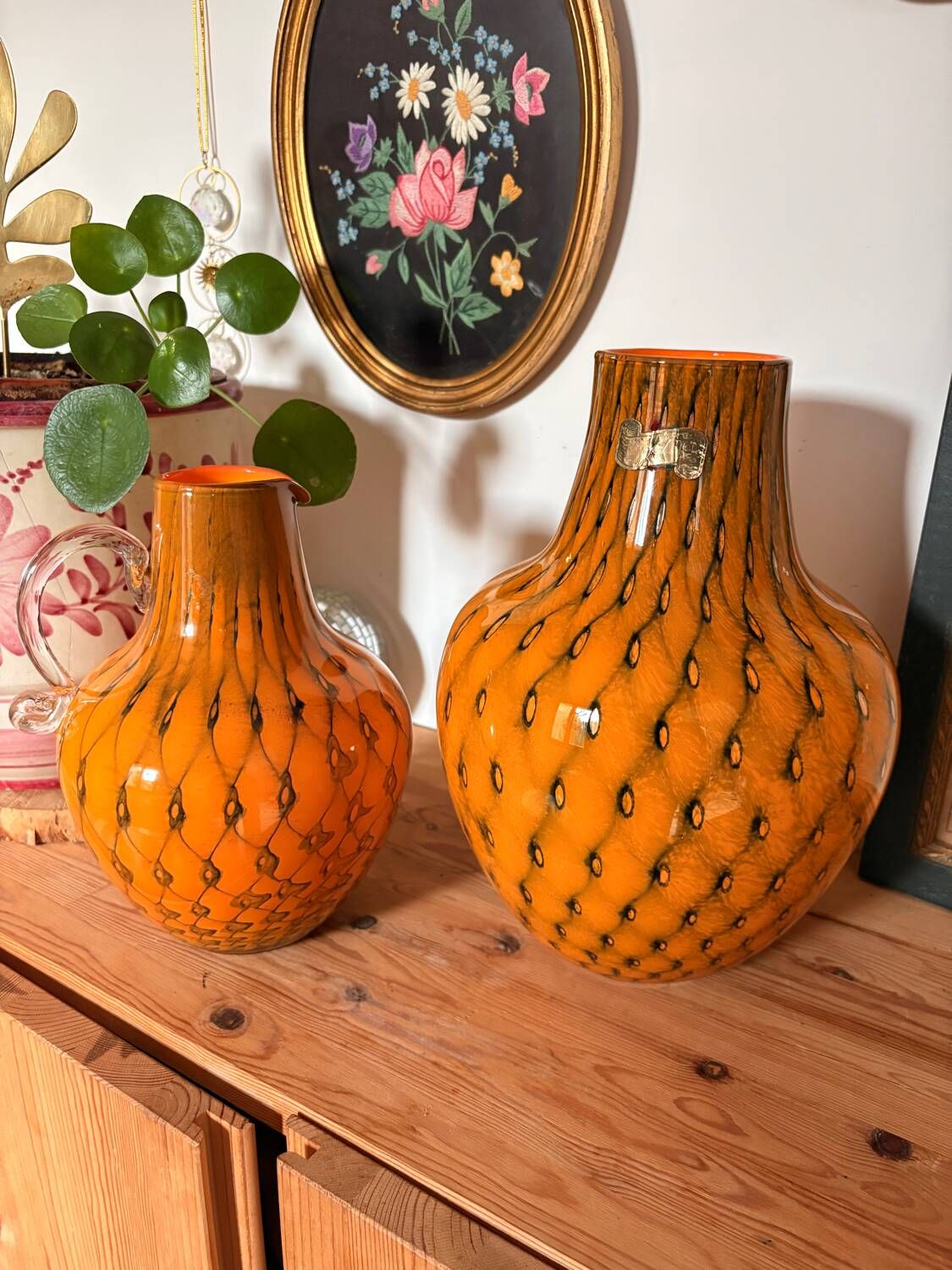 Duo vase & blown glass carafe in orange – 1960s/70s