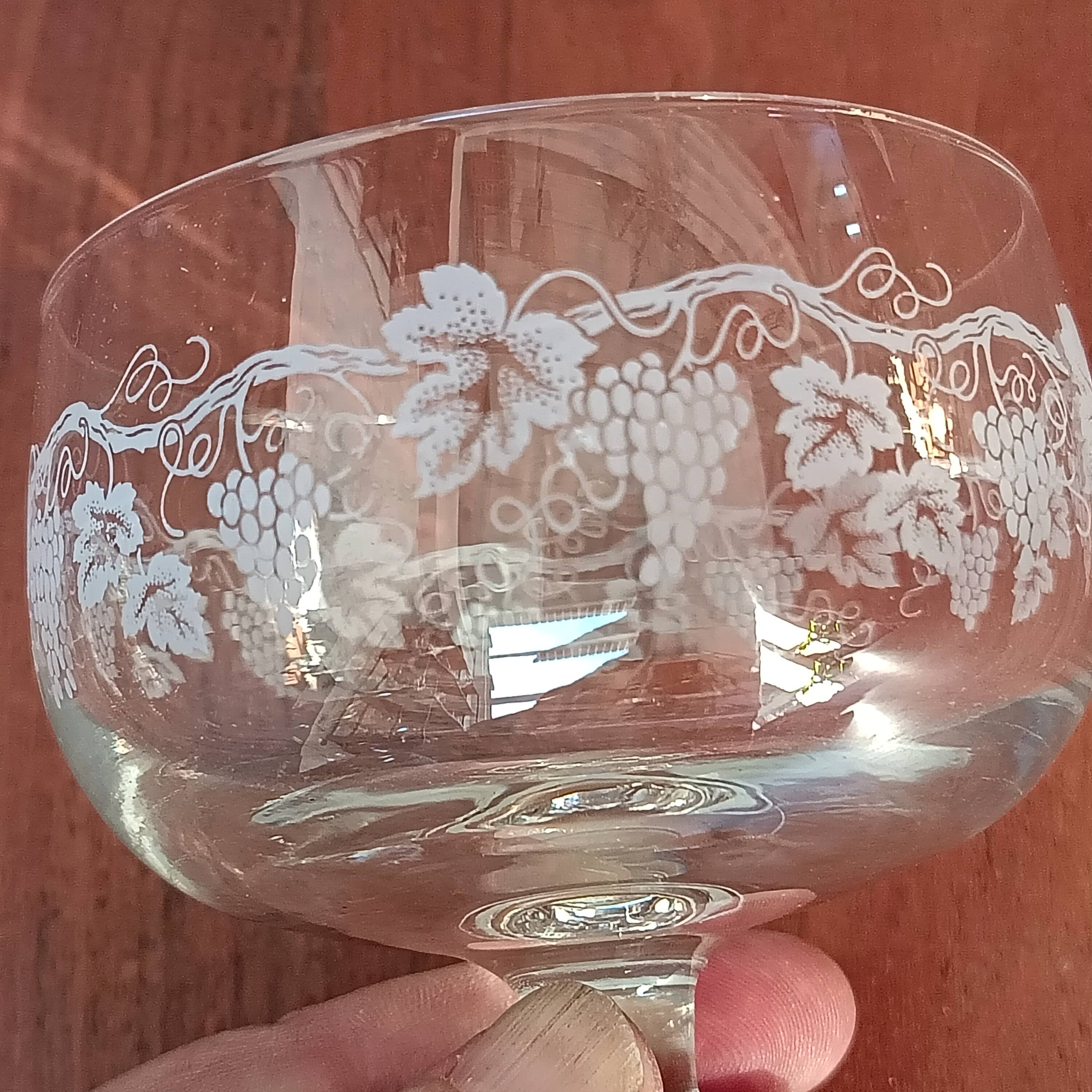 7 champagne coupes, vintage glass coupes