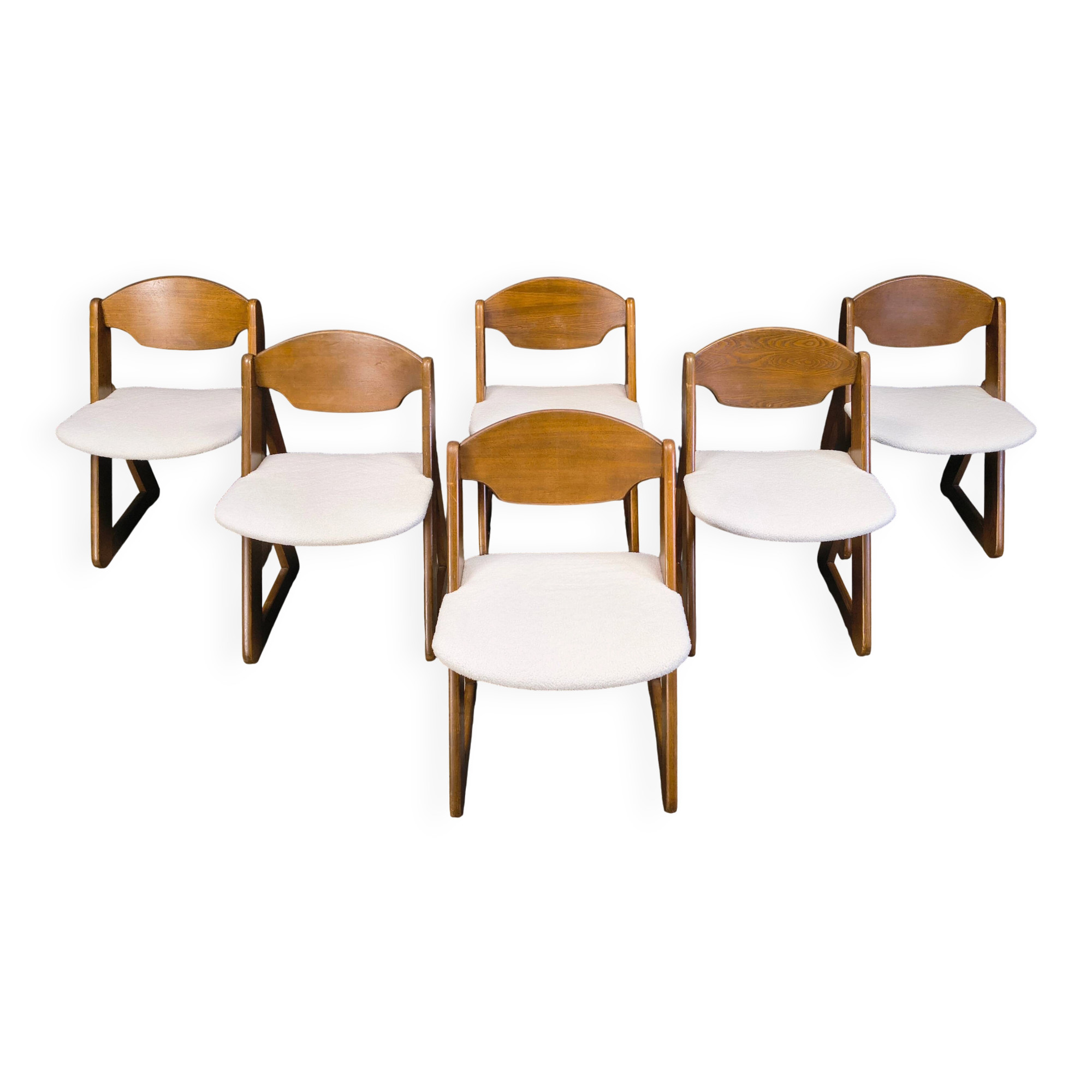 Vintage brutalist dining chairs, set of 6 - 1960s