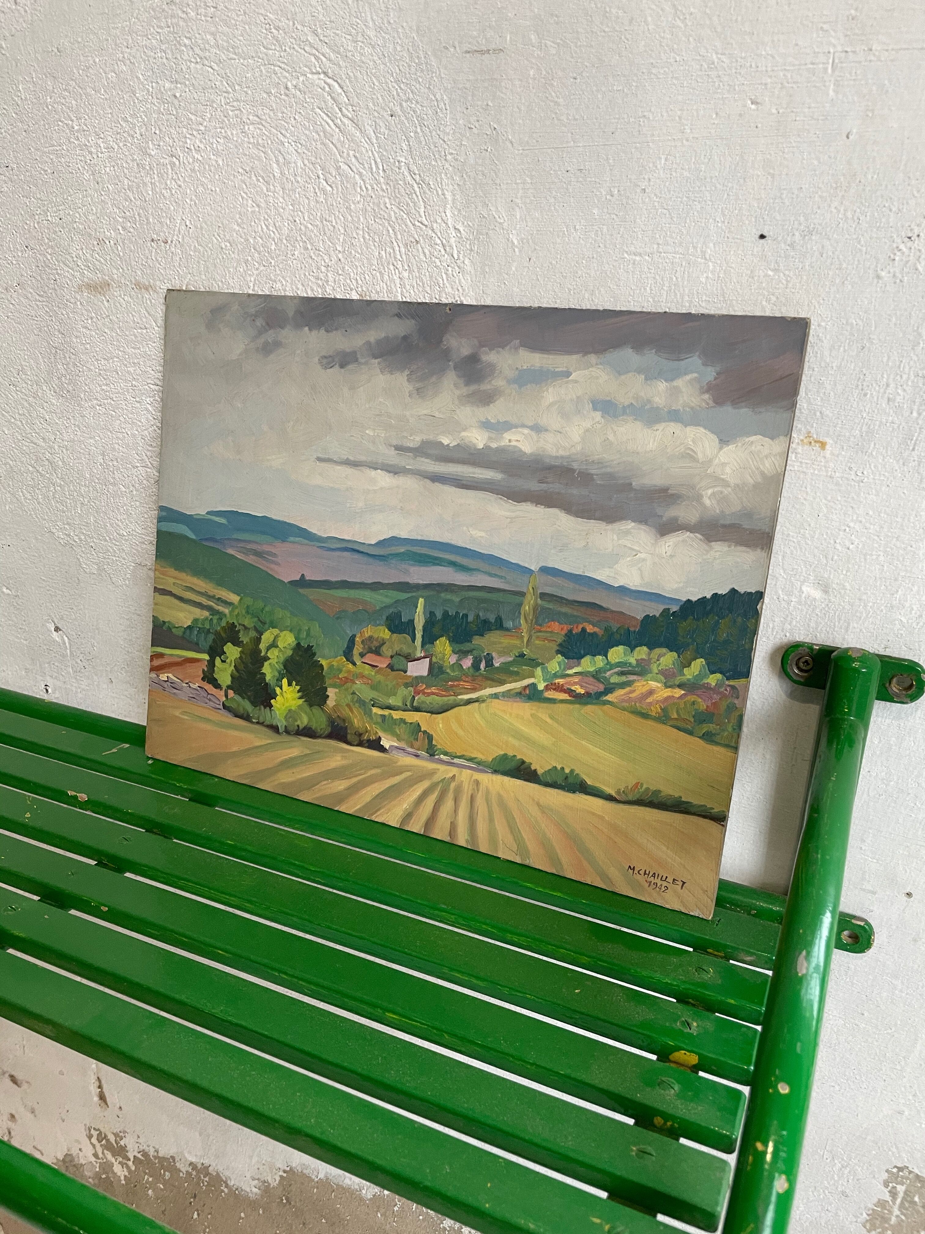 Painting oil landscape countryside 1942