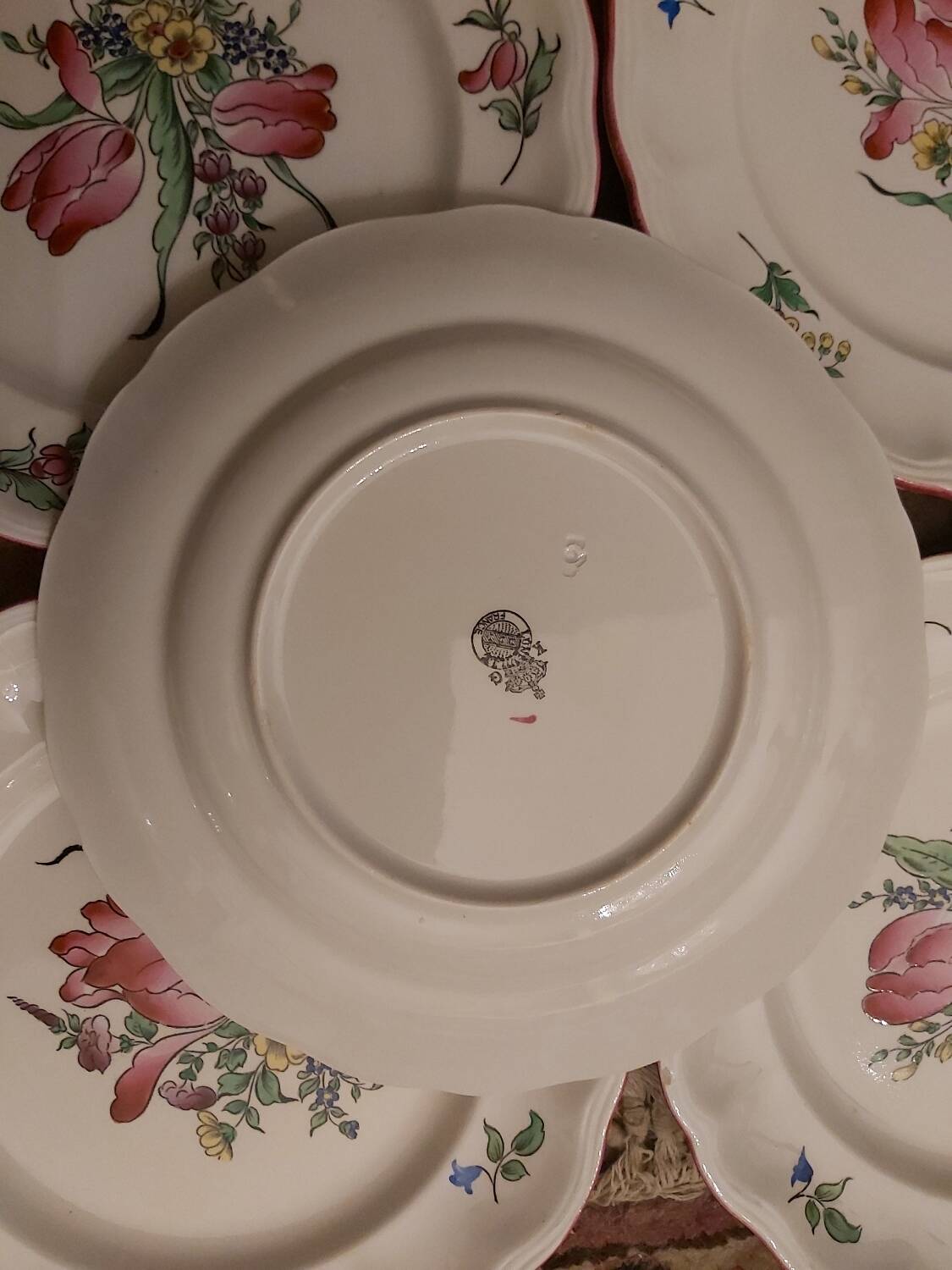 Lunéville earthenware, flat plates, Ket G, Reverbere