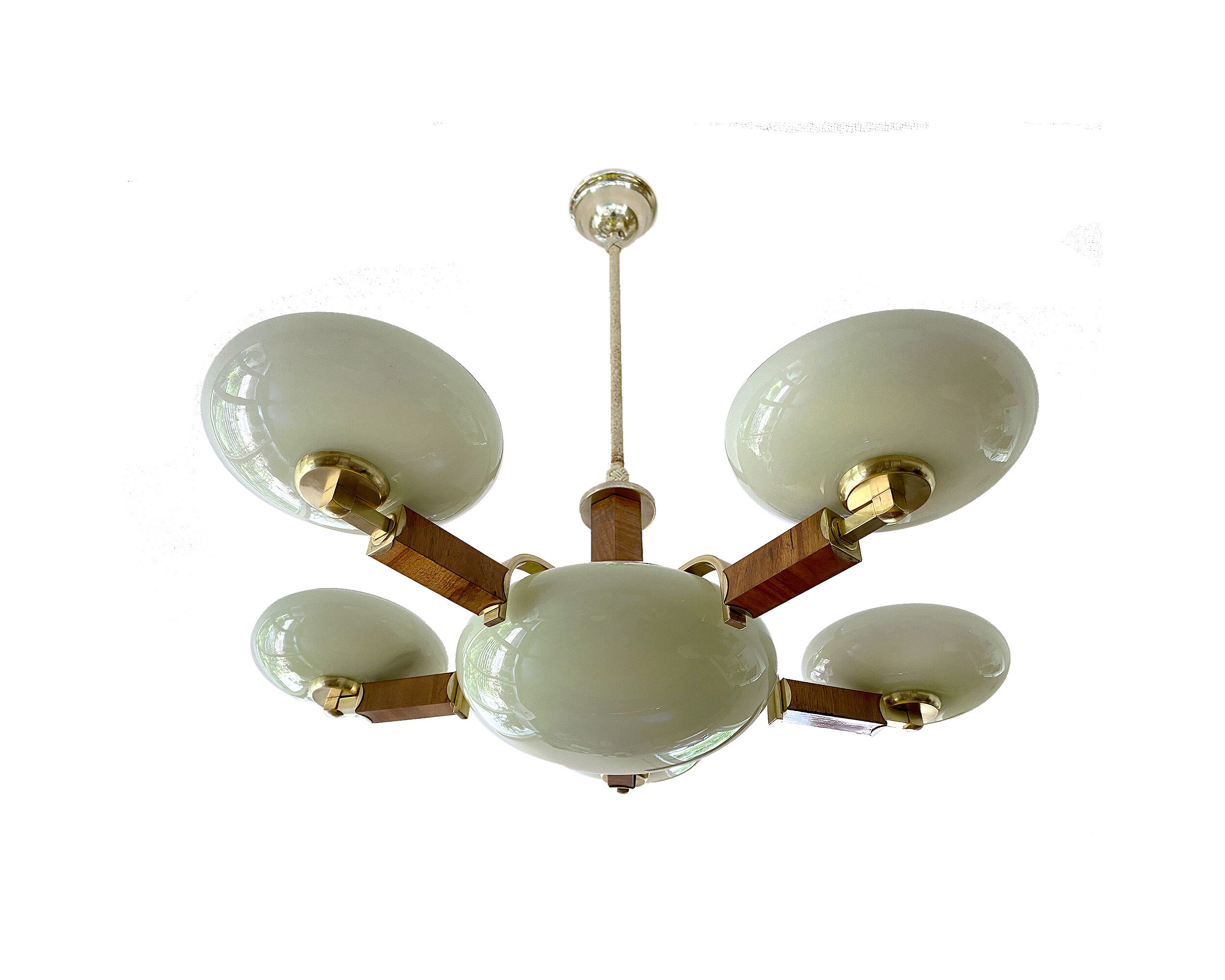 Art deco chandelier, glass, wood and glass, 30s