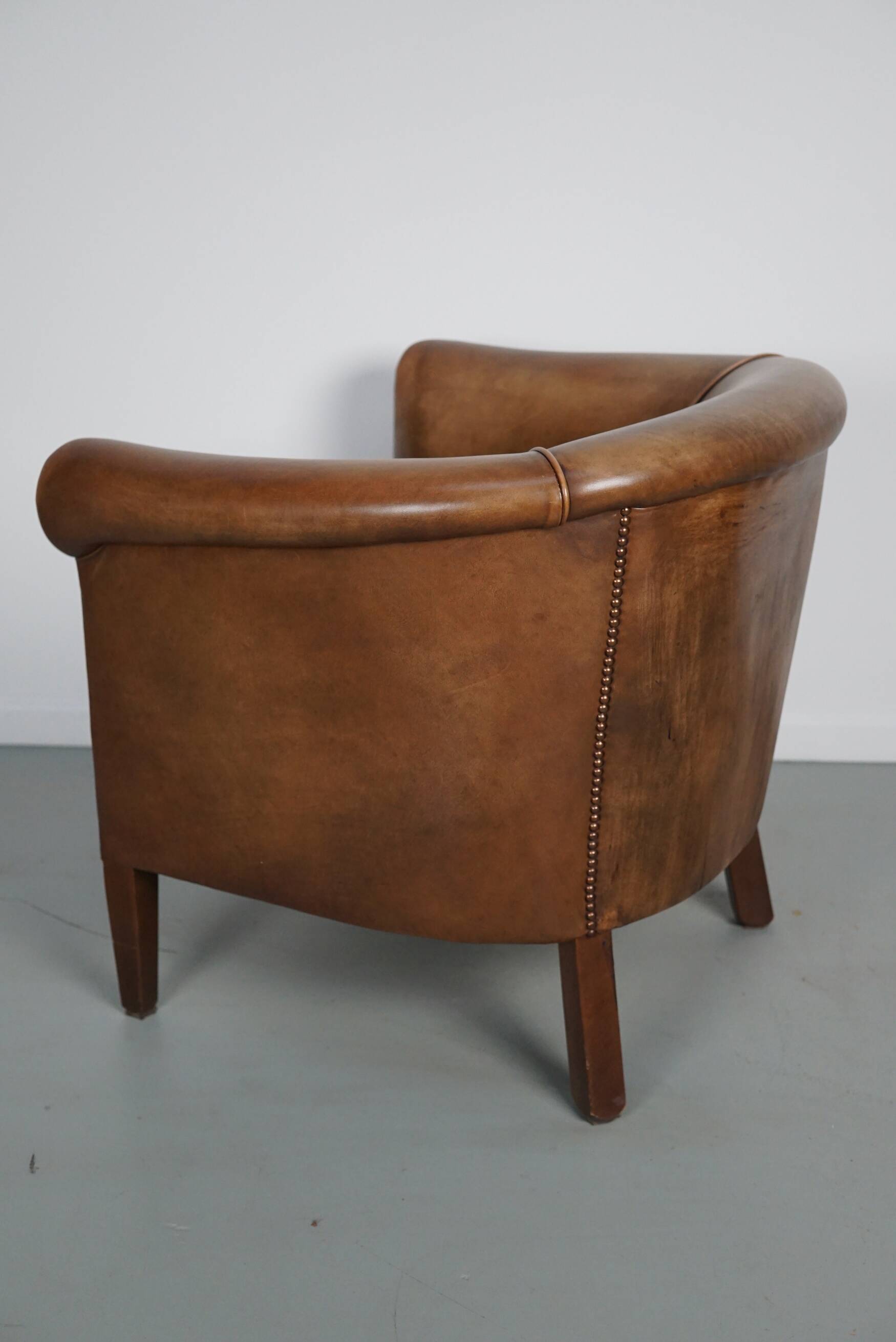 Vintage Dutch cognac coloured leather club chair