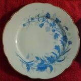 Ensemble 6 assiette dessert fleurs bleu différentes porcelaine dorure XVIII-XIX
