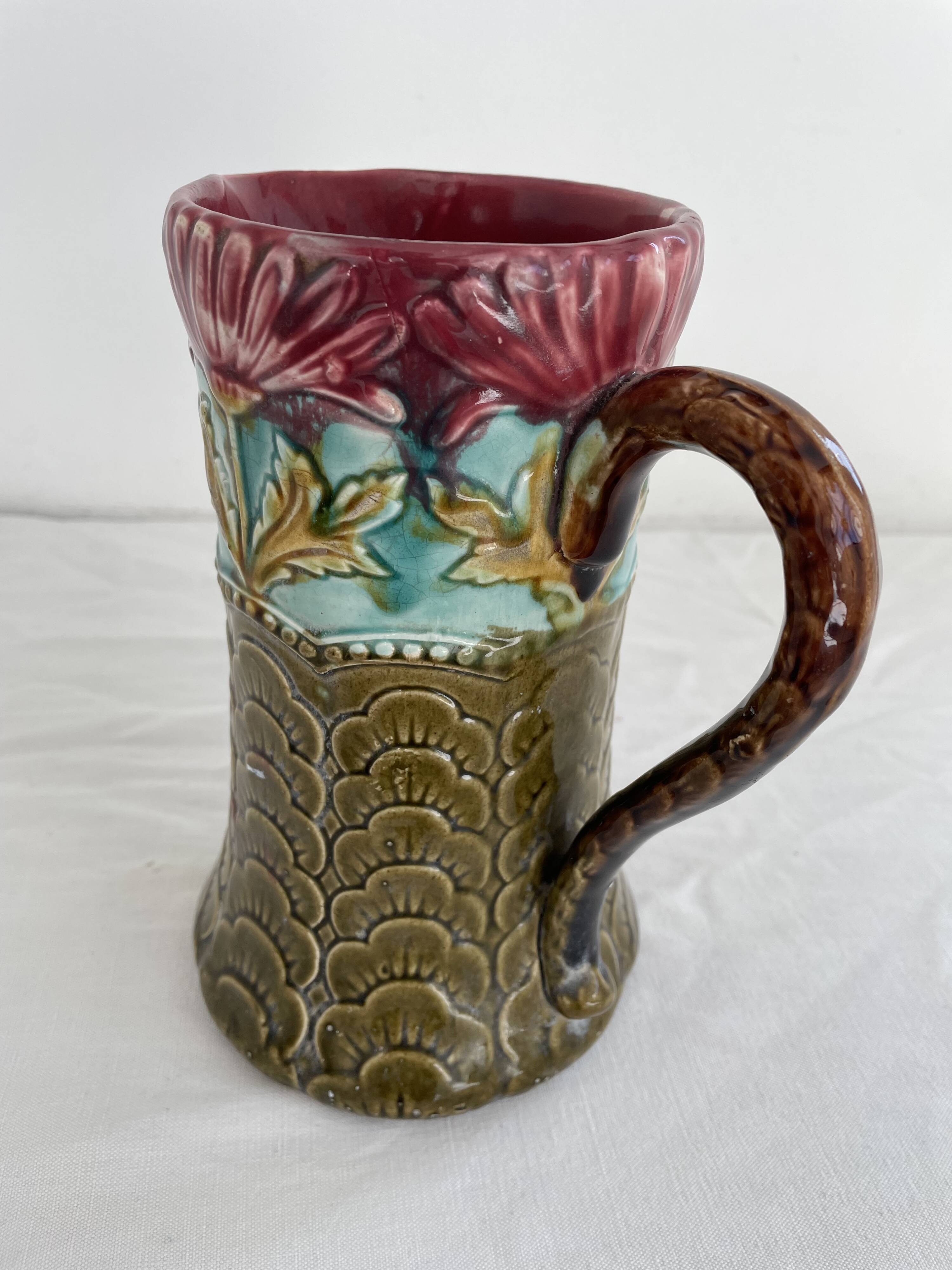 Slip pitcher, Orchies, jug, majolica, earthenware, floral decoration