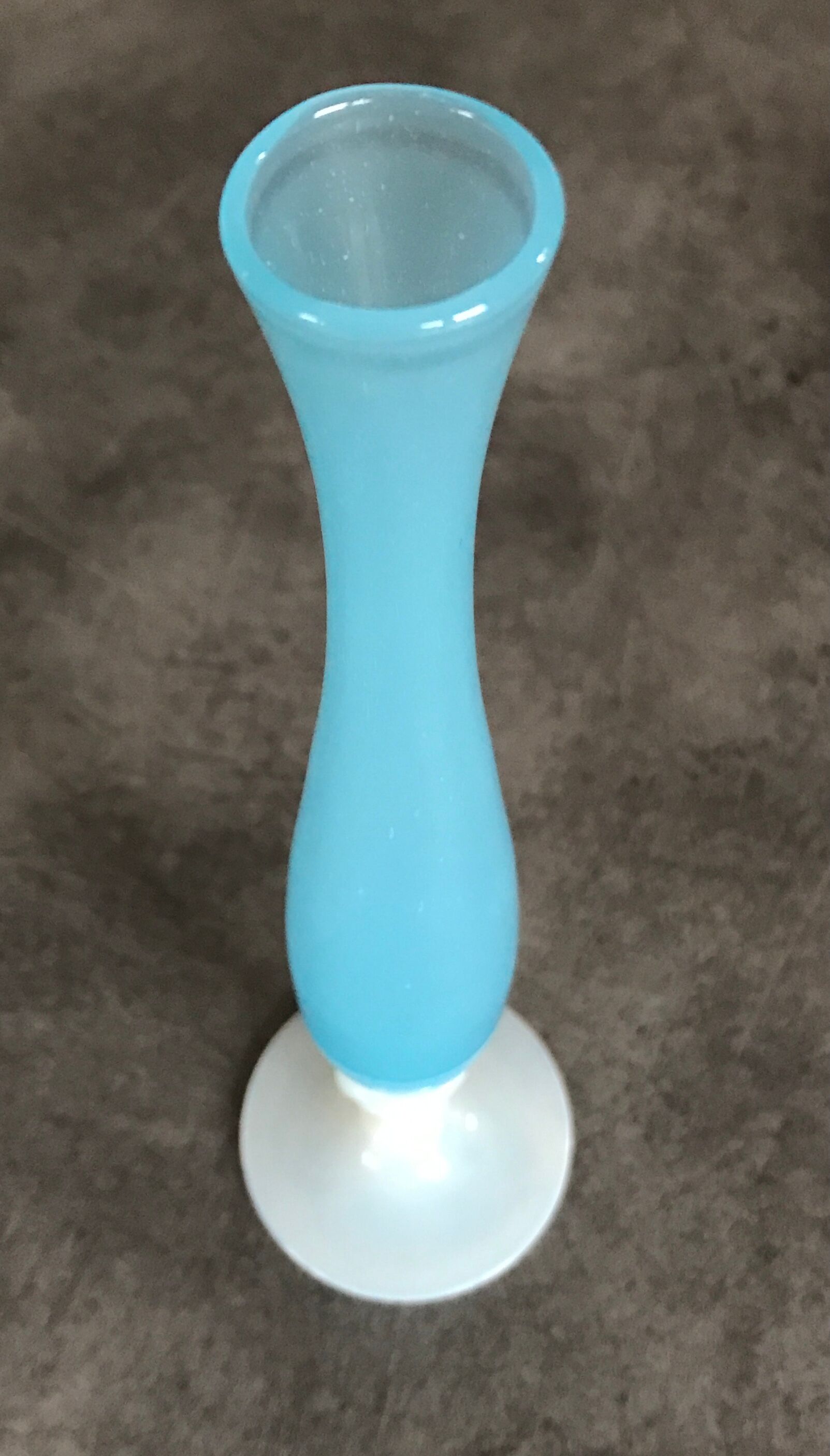 Vase soliflore in opaline turquoise blue color and white foot 24 cm