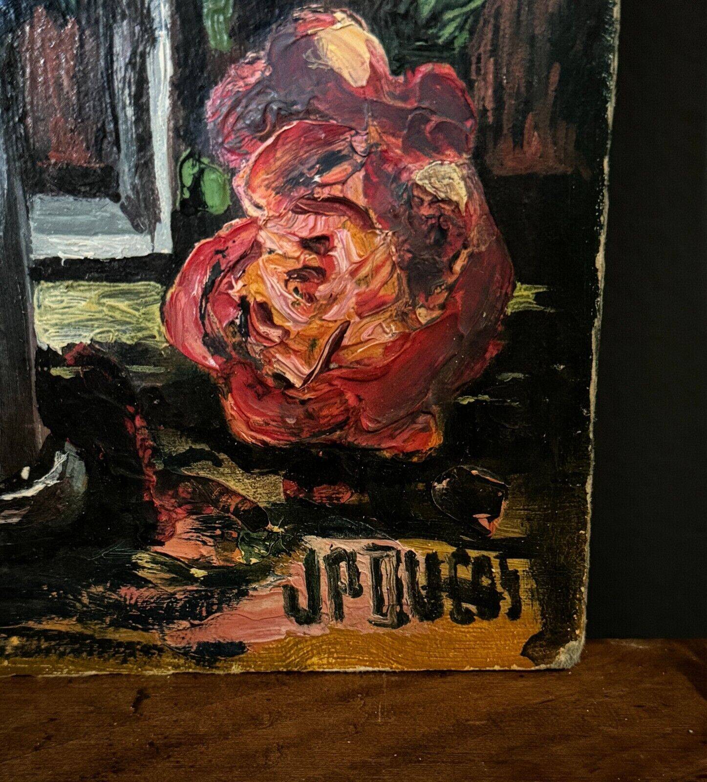 Oil on cardboard by JP Ducas still life with flowers 20th century