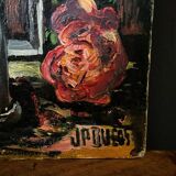Oil on cardboard by JP Ducas still life with flowers 20th century