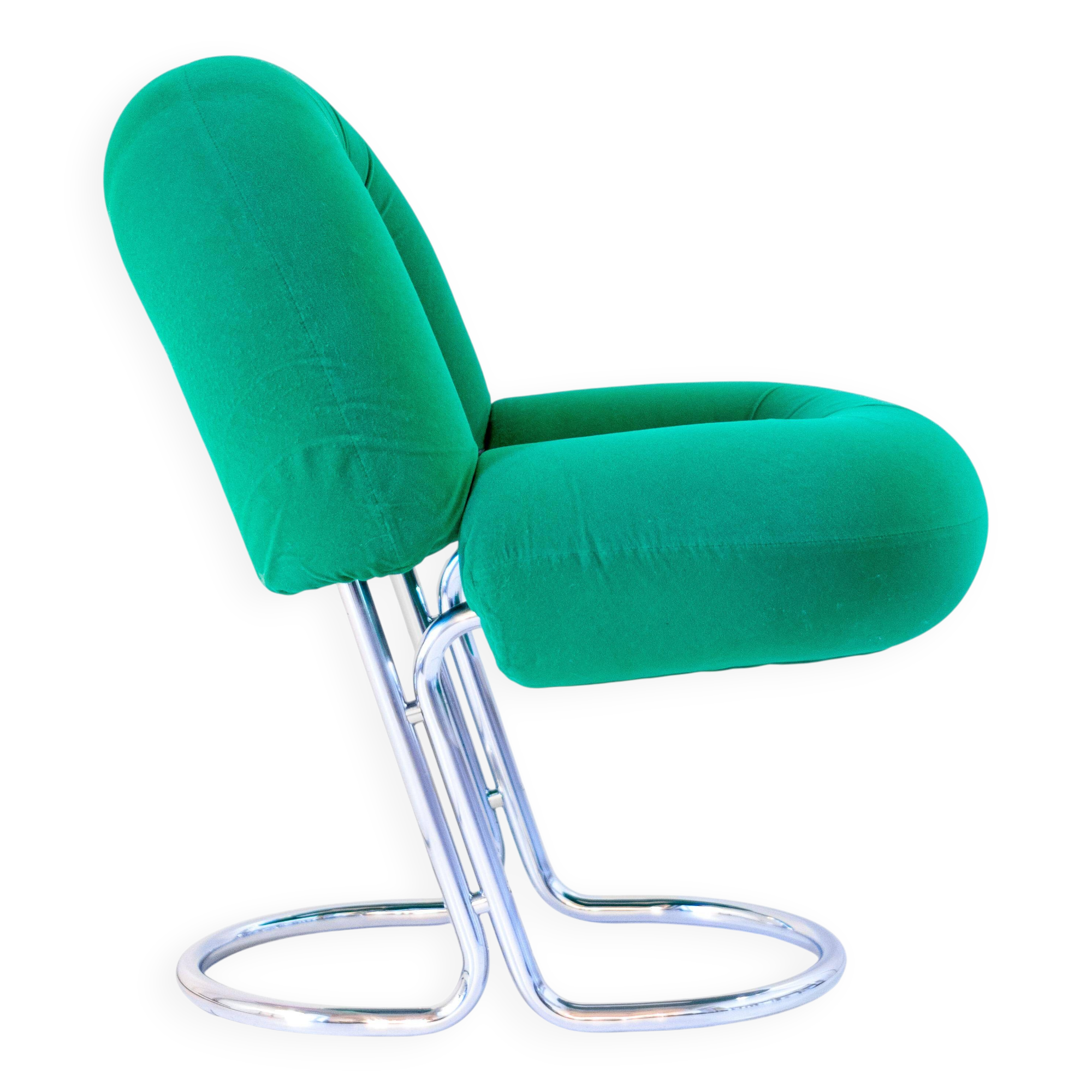 Space Age Italian Modern Desk Chair In Green Velvet and Chromed Metal