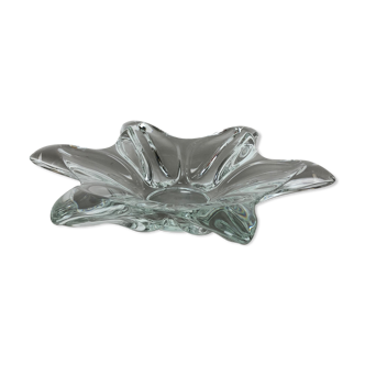 Large French Floral Crystal Glass Shell Bowl by Art Vannes, France, 1970s