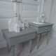 Duo of mismatched bedside tables green of gray