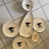 Service coq signed faience pornic 1960s