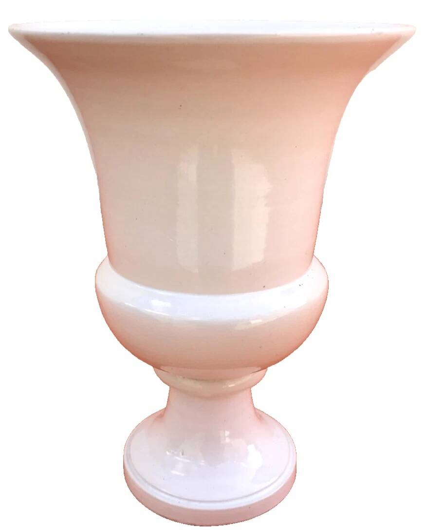 Vase on a pedestal, glazed white ceramic.