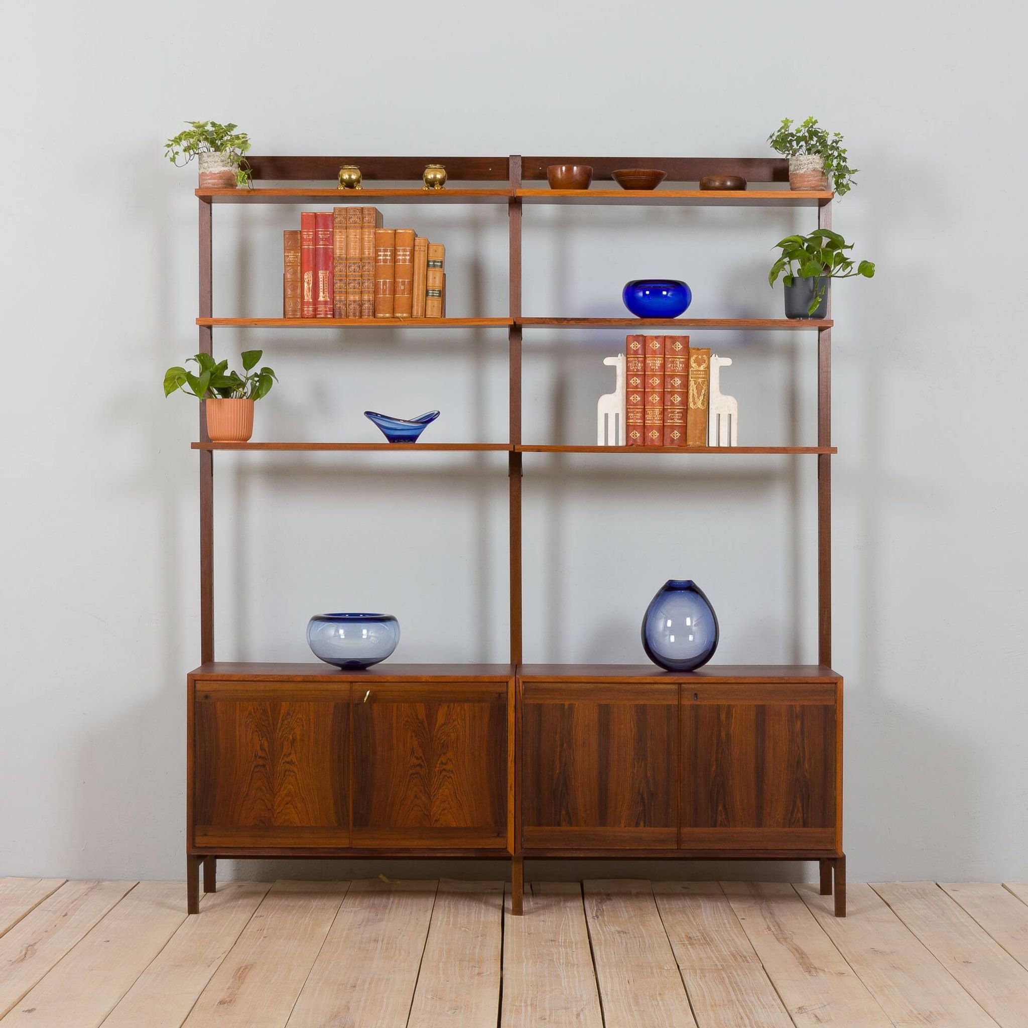 Scandinavian two bay rosewood free-standing wall unit
