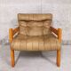 Vintage heater armchair in pine and leather 70s