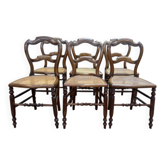 Set of 6 Louis-Philippe caned walnut chairs, 19th century.