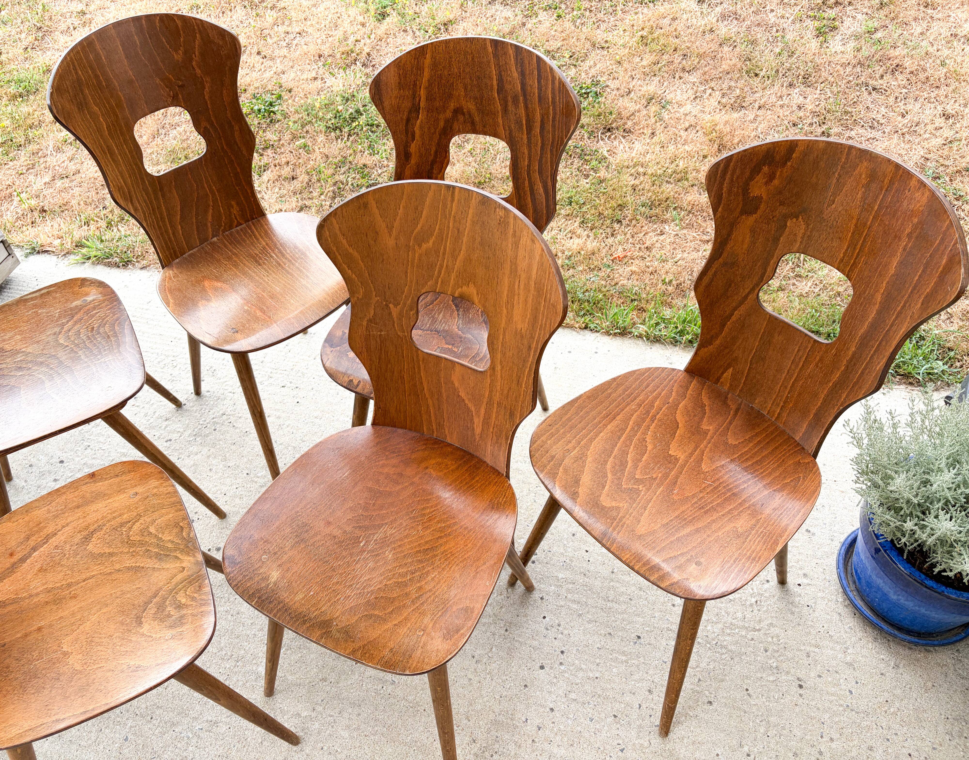 Lot de 6 chaises bistrot , modèle Gentiane , Baumann , 1960'