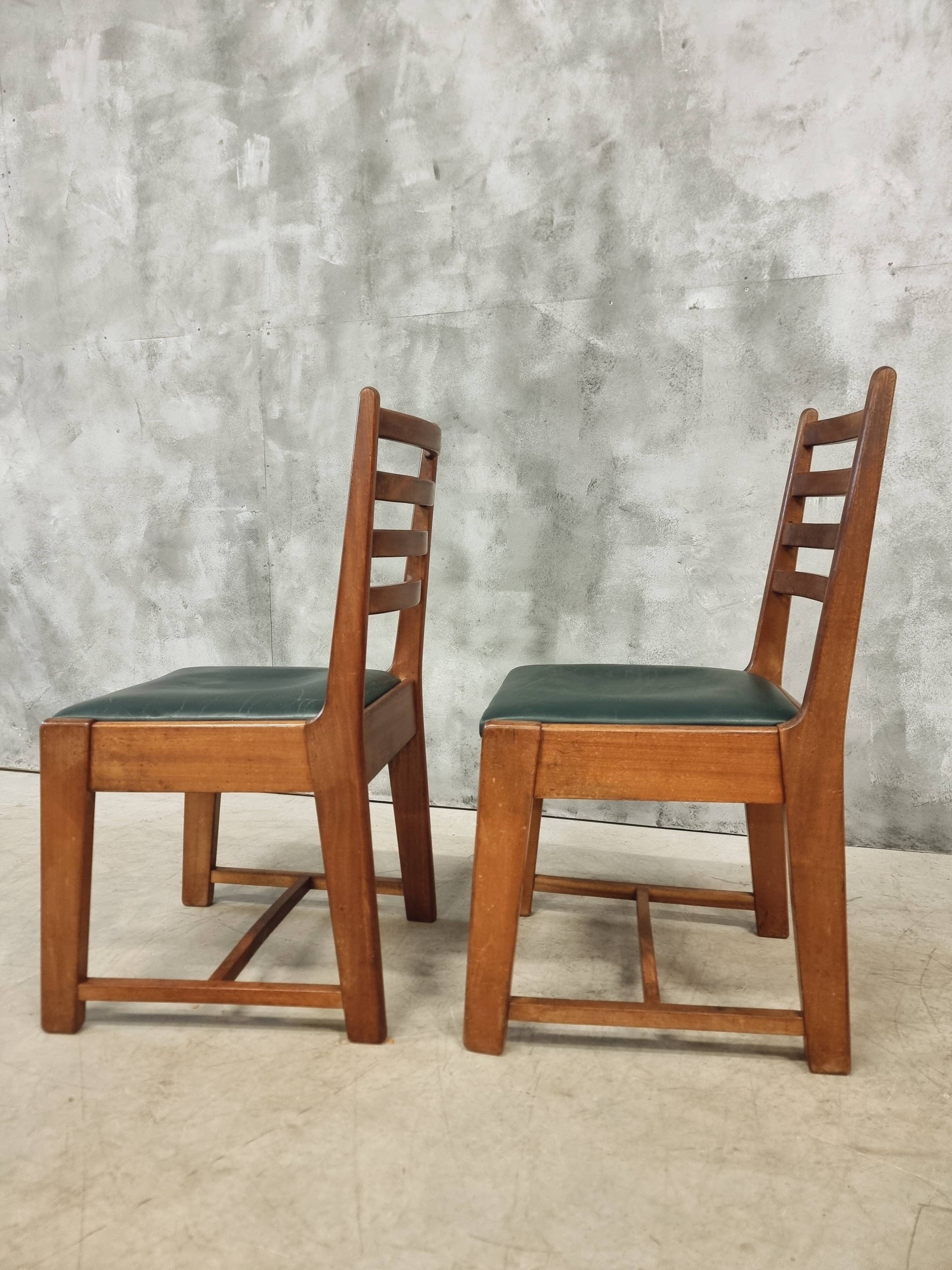 Two Bas van Pelt designer dining chairs in walnut, 1930s