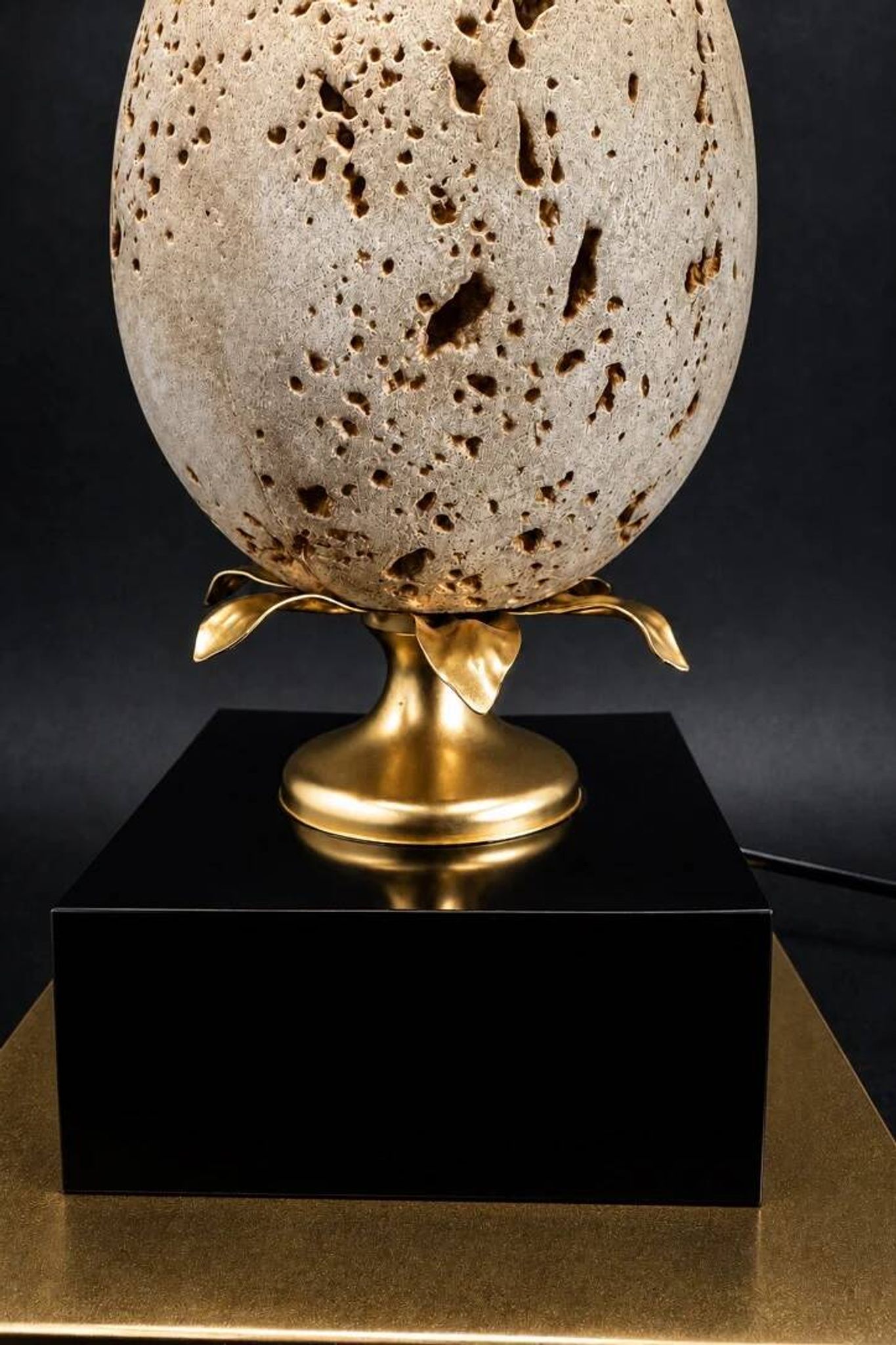 Ostrich egg lamp in travertine