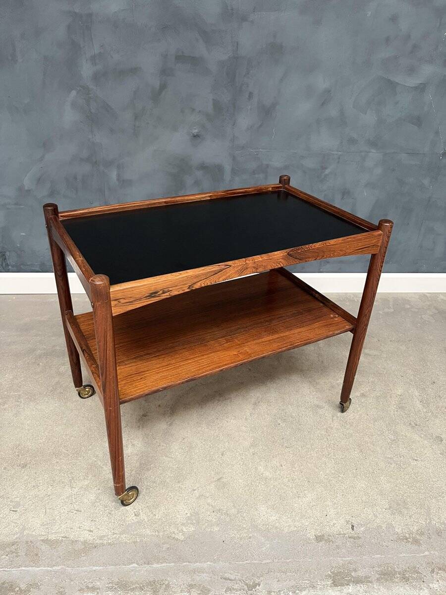 Rolling Cart in Rosewood with Black Formica Top, 1960s
