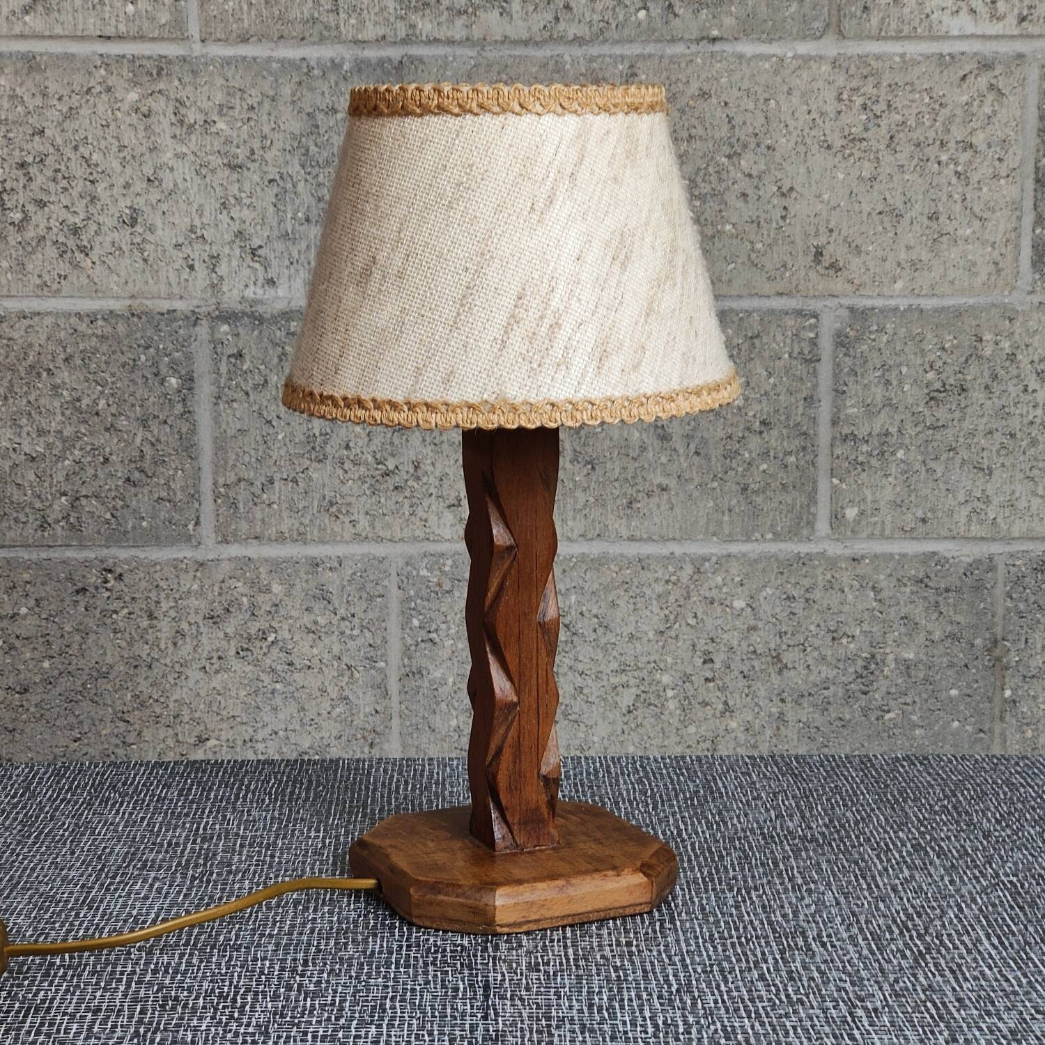 Brutalist carved wooden lamp 1950