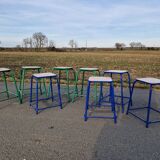 Set of 8 Gaston Cavaillon Mulca industrial workshop stools