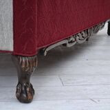 1950s, Danish 3-seater sofa, red and light grey furniture wool, oak wood.