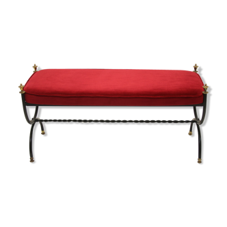 Italian red velvet bedroom bench steel / brass frame 1950's