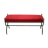Italian red velvet bedroom bench steel / brass frame 1950's