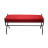 Banc de chambre en velours rouge italien cadre en laiton 1950