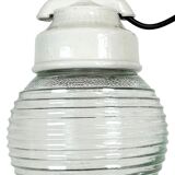 Vintage White Porcelain Pendant Light with Ribbed Glass, 1970s