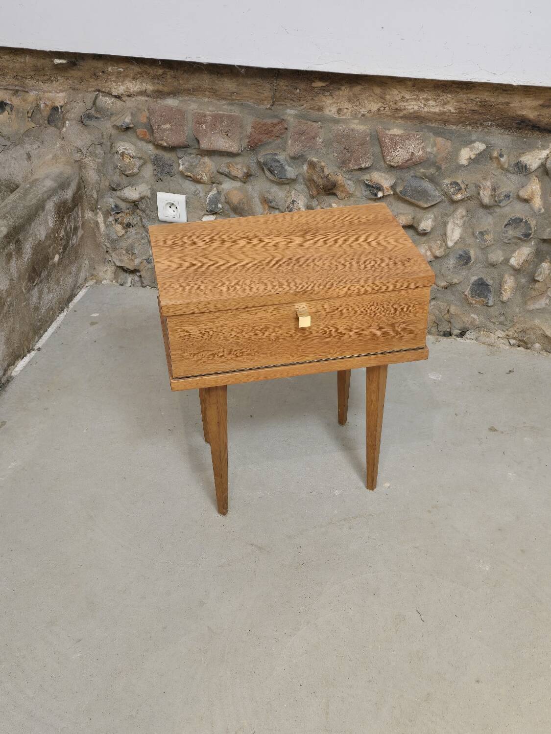 Scandinavian bedside table with hinged drawer