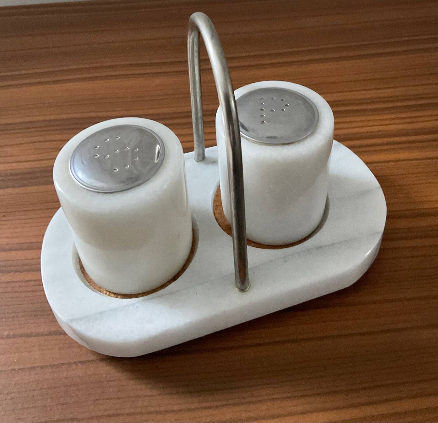 Vintage white marble salt and pepper shaker set