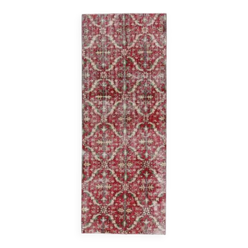 Tapis de couloir vintage turc Oushak fait main en laine et coton rose