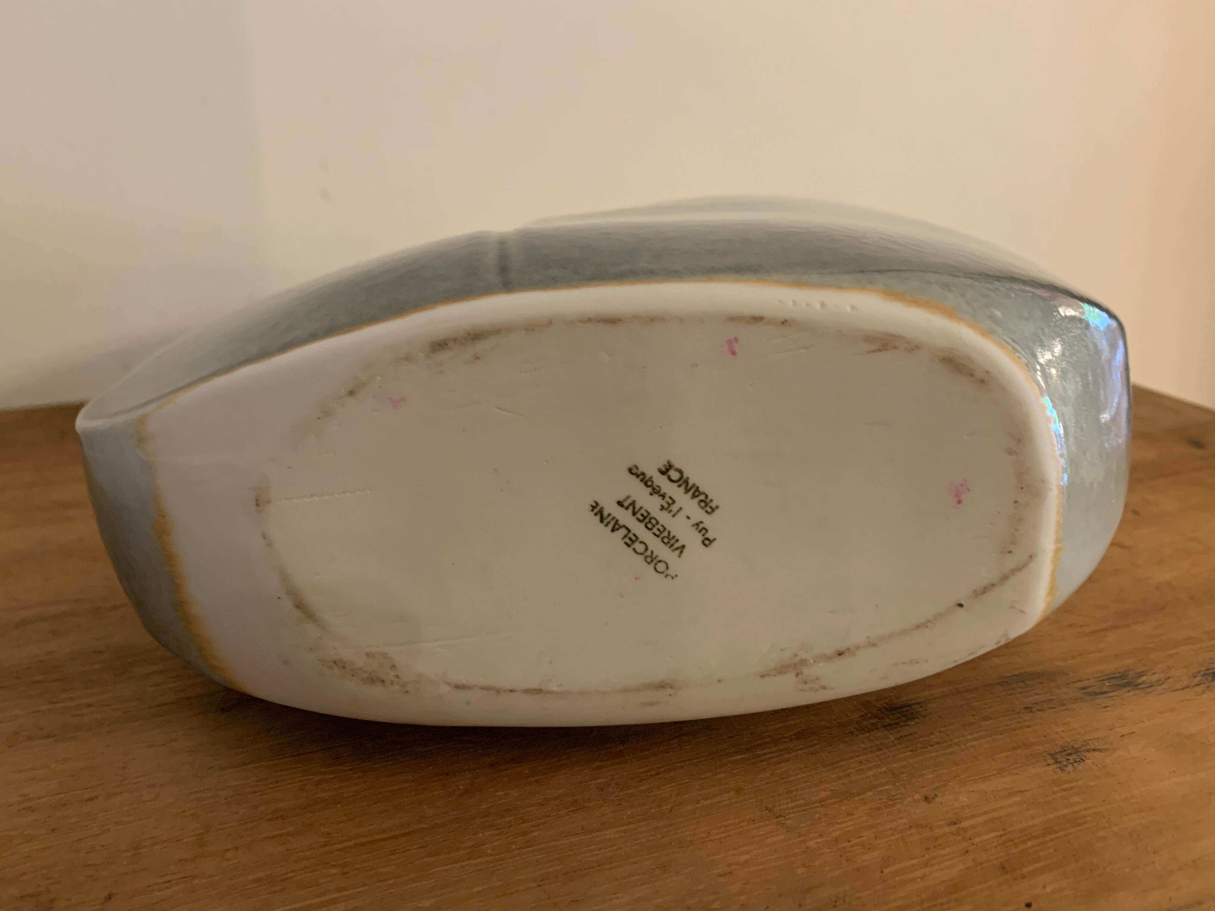 Yves Mohy grey porcelain blue lens vase for Virebent 1970