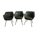 Lot of three armchair in green skai with chrome feet