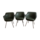 Lot of three armchair in green skai with chrome feet