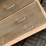 Vintage chest of drawers with compass feet, solid raw beech, 1960s