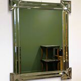Large luxurious rectangular fully bevelled mirror with brass frame, Italy, 1980s