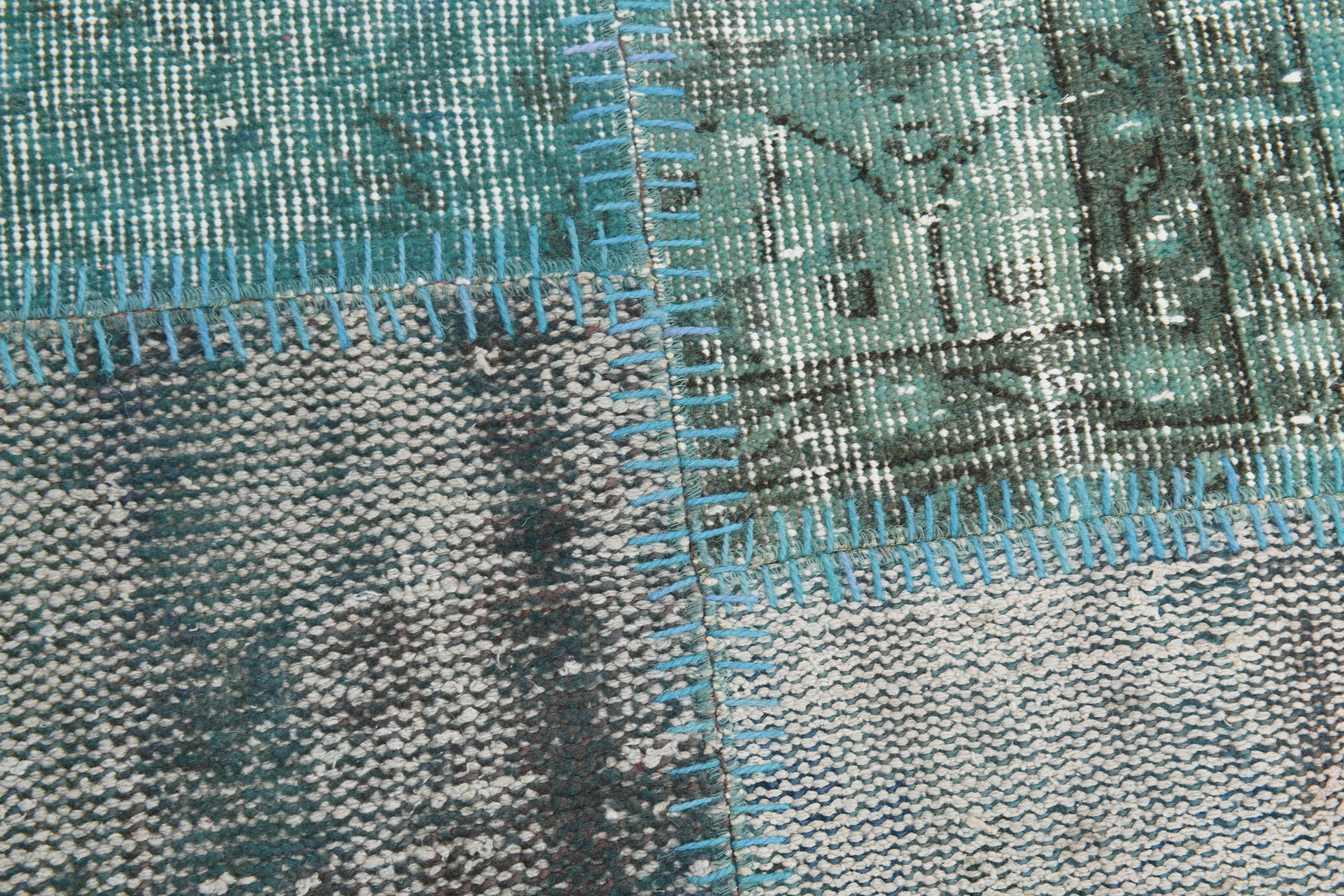 7x10 Green Vintage Patchwork Rug 300x210Cm