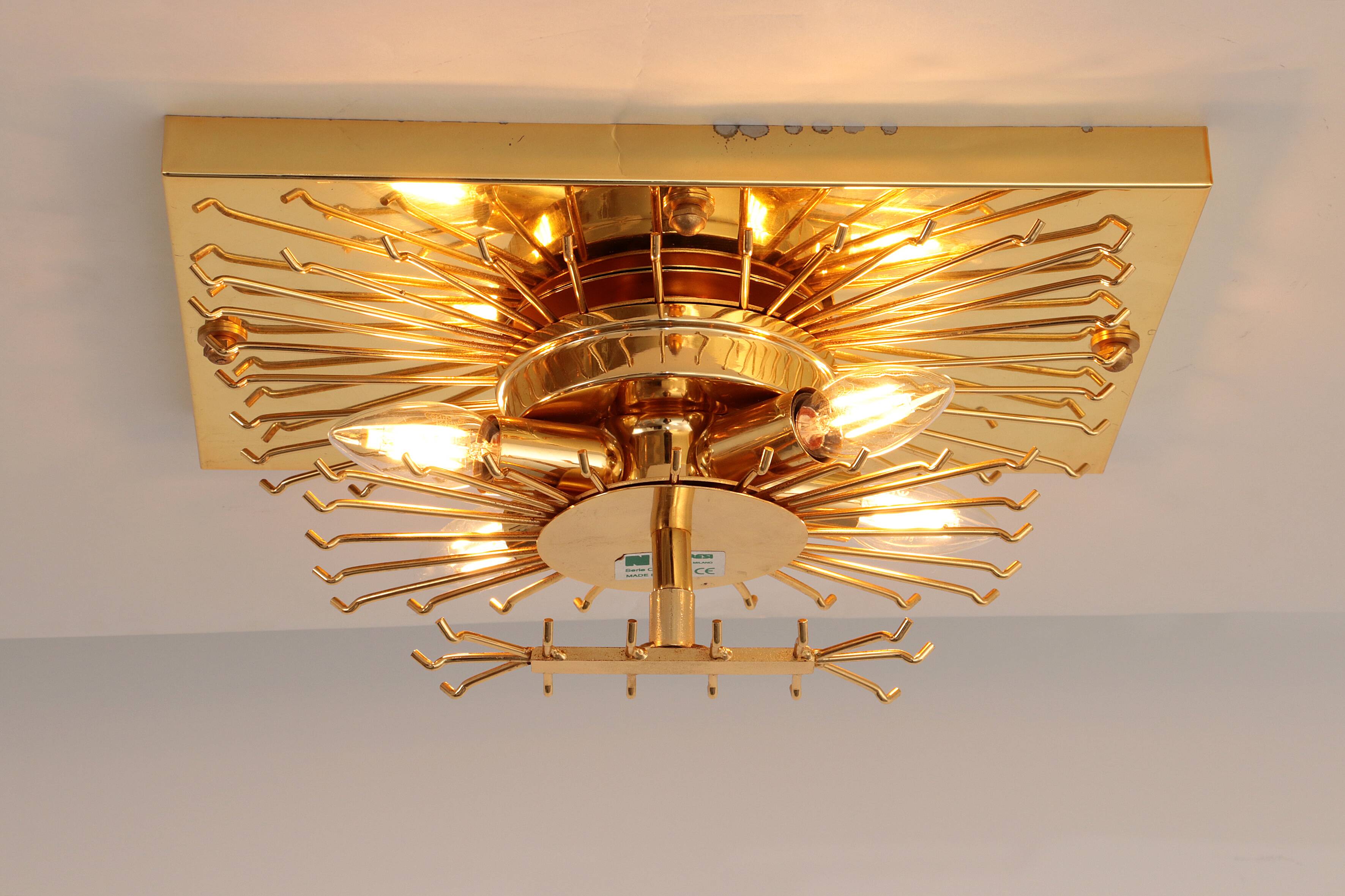 Novaresi Gold Plated Ceiling Lamp CH Serie 1970 Italy