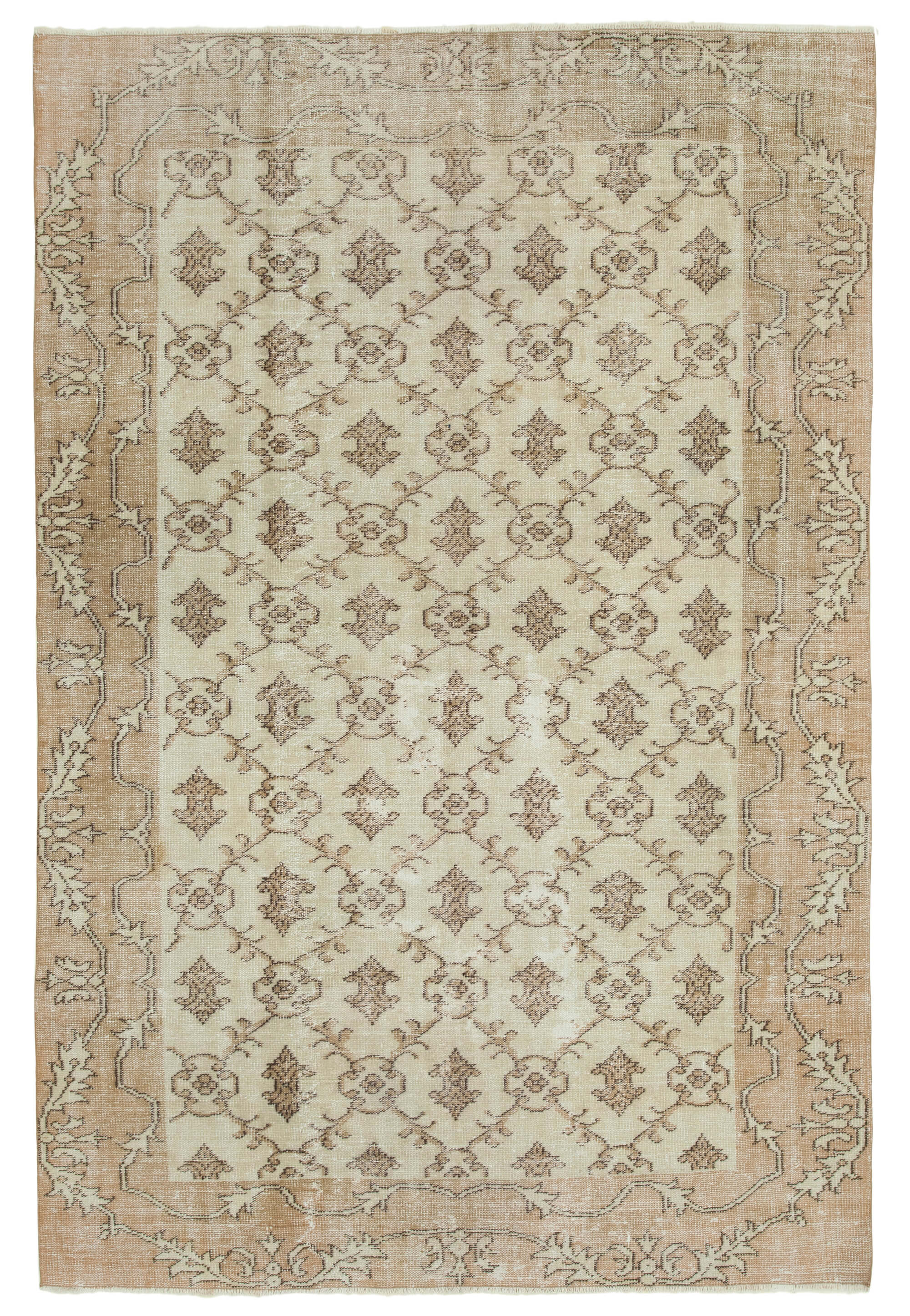 Hand-knotted vintage turkish beige carpet 200 cm x 291 cm - 36628