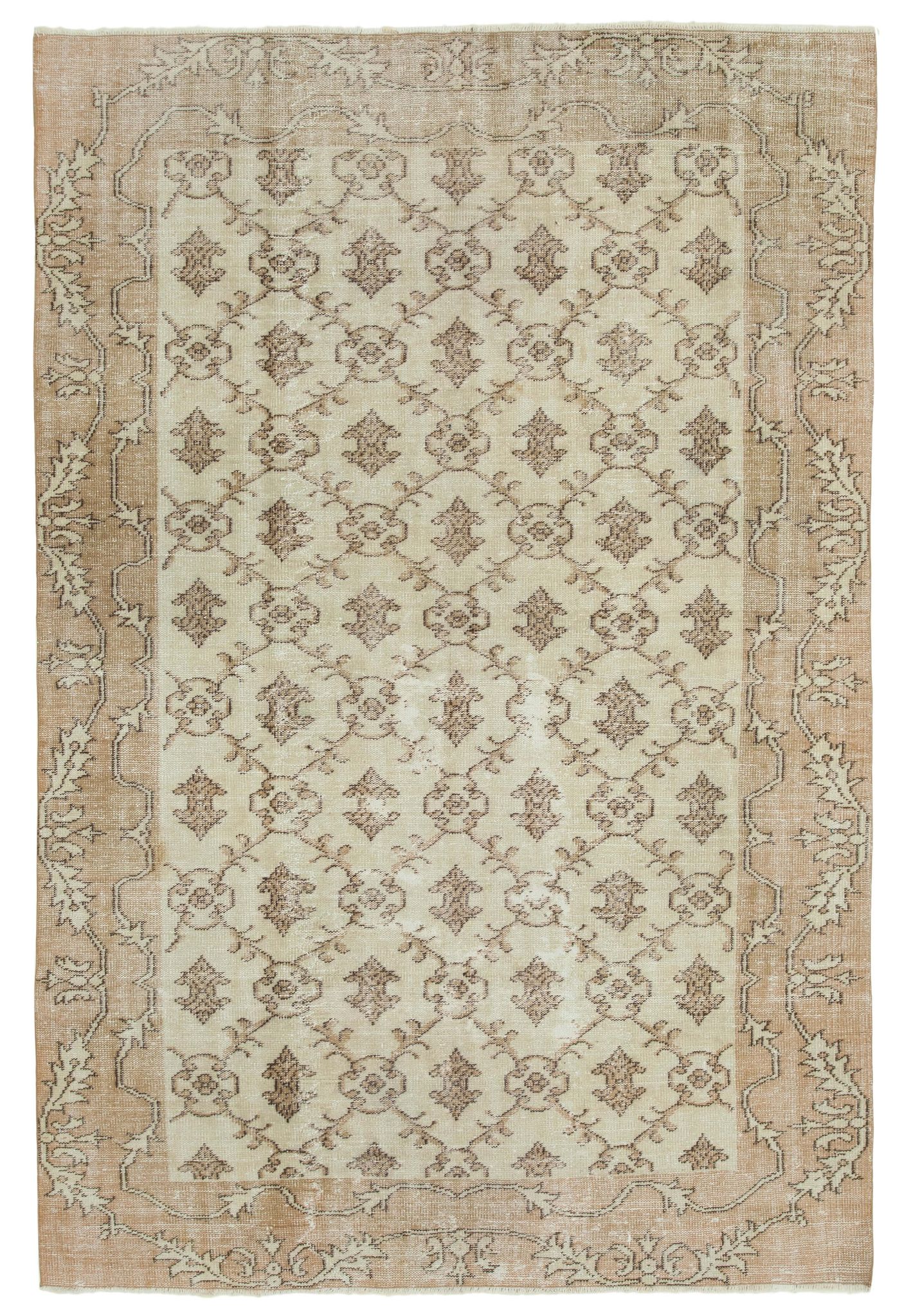Hand-knotted vintage turkish beige carpet 200 cm x 291 cm - 36628