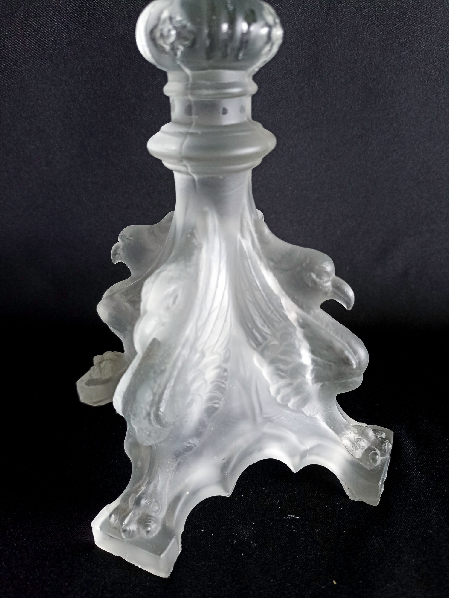 Pair of pressed molded glass candlesticks from Val St Lambert model Griffon